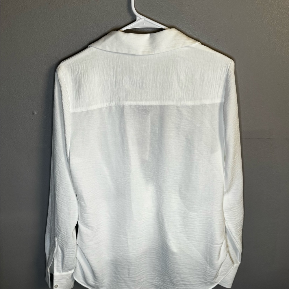 Calvin Klein Women's Tie Front Blouse Medium Ivory Long Sleeve NWT - Picture 5 of 10